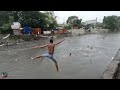 Children's Jumping In The DANGEROUS FLOOD | Extreme Rainy Walk At Talayan Q.C Philippines [4K] 🇵🇭