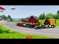 TRANSPORTING PIXAR CARS & FRUITS WITH COLORED & JOHN DEERE vs CLAAS vs TRACTORS  BeamNG.drive