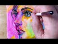 Abstract Acrylic Colours In A Portrait Painting / Sponge and Brush Technique