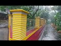 Heavy rain for relaxation, walking in the village with heavy rain and wind and thunder,asmr