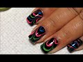 Black & Neon Water Marble Nail Art Tutorial (Water Marble March 2014 #3)