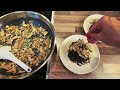 💜 Mushroom pan with favorite mushrooms: chanterelles, shiitake, oyster mushrooms on black spaghetti