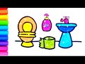 Cute Bathroom Drawing | How to draw a cute cake with colour easy step by step drawing for beginners