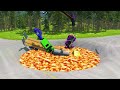 Double Flatbed Trailer Truck vs Speedbumps Train vs Cars Beamng.Drive #1