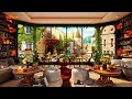 Spring Morning by Window & Calm Piano Jazz Music in 4K Bookstore Cafe Ambience for Relax,Work,Study