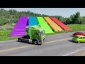 TRANSPORTING PIXAR CARS & FRUITS WITH COLORED & JOHN DEERE vs CLAAS vs TRACTORS - BeamNG.drive