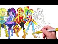 Coloring Pages EQUESTRIA GIRLS - Power Girls. How to color My Little Pony. Easy Drawing Tutorial Art