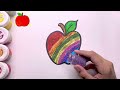 How to draw a Apple Drawing 🍎 | Glitter Rainbow Apple Drawing and Coloring for Kids | Easy Drawings