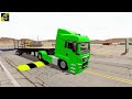 Double Flatbed Trailer Truck vs Speedbumps Train vs Cars Tractor vs Train Beamng Drive#36