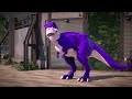 Blue & Red Godzilla Tyrannosaurus Rex vs Pink & Green T-Rex Dinosaurs Fight Jurassic World Evolution