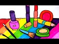 How to draw and Color| Coloring pages make up and cosmetics for kids Learning Colored Markers