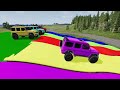 Double Flatbed Trailer Truck vs Speedbumps | Train vs Cars | Tractor vs Train | BeamNG.Drive #8