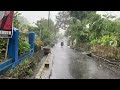 Heavy rain and thunderstorms hit villages in Indonesia | Walk in terrible thunderstorm