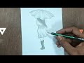 How to draw a girl with umbrella / Girl sketch holding Umbrella - pencil sketch.