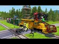 Double Flatbed Trailer Truck vs Speedbumps Train vs Cars Beamng.Drive #3