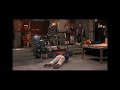 Gibby falls from ceiling but he doesn't hit the ground that hard