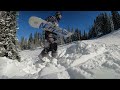 making small jump for Tame Dog on Snowboard at a Ski Resort
