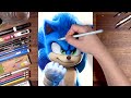 Drawing Sonic the Hedgehog using colored pencils
