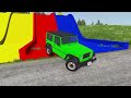 TRANSPORTING PIXAR CARS & FRUITS WITH COLORED & JOHN DEERE vs CLAAS vs TRACTORS - BeamNG.drive #962