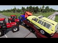 Double Flatbed Trailer Truck vs speed bumps|Busses vs speed bumps|Beamng Drive|011