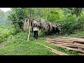 Homeless boy and girl cut bamboo trees to build a kitchen and dig drainage pipes - Homeless Boy