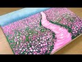 Painting a Pink Field / Acrylic Painting Techniques / Drawing a House