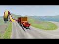 TRANSPORTING PIXAR CARS & FRUITS WITH COLORED & JOHN DEERE vs CLAAS vs TRACTORS - BeamNG.drive