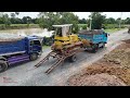 Wonderful first new project landfill pond up by skills team dump trucks and bulldozer pushing