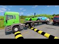 TRANSPORTING PIXAR CARS & FRUITS WITH COLORED & JOHN DEERE vs CLAAS vs TRACTORS - BeamNG.drive