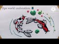 Koi fish hand embroidery 🧵 | Lily pond koi fish Hand Embroidery Hoop pattern | Tips world embroidery