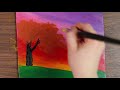 Acrylic Painting #024 /on Canvas/Art: Landscape Lonely Tree at Rainbow Sunset/Oddly Satisfying Video
