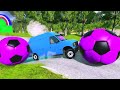 Double Flatbed Trailer Truck vs Speedbumps Train vs Cars | Tractor vs Train Beamng.Drive 093