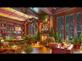 Cozy Coffee Shop Ambience - Relaxing Jazz music with the sound of rain and crackling fireplace☕🌧️
