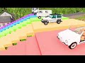 TRANSPORTING PIXAR CARS & FRUITS WITH COLORED & JOHN DEERE vs CLAAS vs TRACTORS  BeamNG.drive