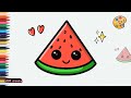 How to draw a cute watermelon piece easy,step by step tutorial | watermelon drawing🍉.