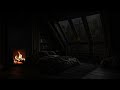 Feel the Rainy Night in the Attic Room with a Warm Fireplace | Rain Sounds for Sleeping, Relaxing