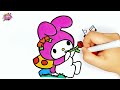 Draw and color cute my Melody bunny  | Easy Step-by-step tutorial