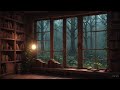 Cozy forest view in the library, piano and rain sound 🌧️🌿