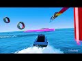 GTA V Mega Ramp Boats, Cars, Motorcycle with Trevor and Friends New Stunt Map Challenge