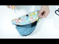 DIY CURVED TOP POUCH | how to sew makeup bag & Free Pattern - การเย็บกระเป๋าเครื่องสำอางค์ อย่างง่าย