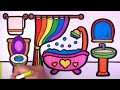 How to Draw a Bathroom with Rainbow Colors For Children