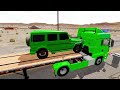 Double Flatbed Trailer Truck vs Speedbumps Train vs Cars Tractor vs Train Beamng Drive#40