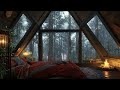 Enjoying Th Forest Ambience With Natural Rain Sounds | Crackling Fireplace Sounds For Relaxing