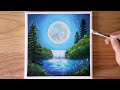 Easy Acrylic Painting | Moonlight Waterfall Scenery | Painting Tutorial For Beginners #71