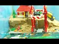 Tsunami Sinks Lego Ships in Harbor - Lego City Disaster - Dam Breach Experiment