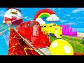 Long Cars vs Funny Cars with Long Lightning Mcqueen Slide Color - Cars vs Rails and Train - BeamNG