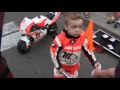 3-year-old motorcyclist Tima Kuleshov rides on a motorcycle