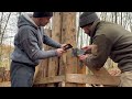 Big house made of logs in the forest. Start to finish