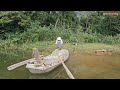 Girl fishing on the lake, daily life survival.