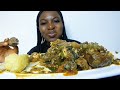 Asmr mukbang delicious okra soup with plantain fufu